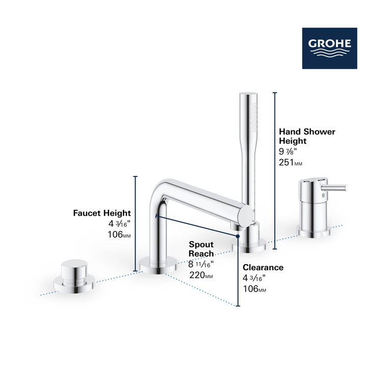 StarLight Chrome Deck Mounted Roman Tub Faucet with Handshower