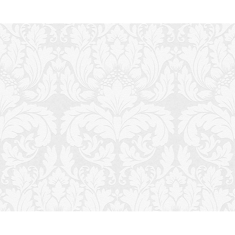 White Embossed Non-Woven Damask Wallpaper Roll