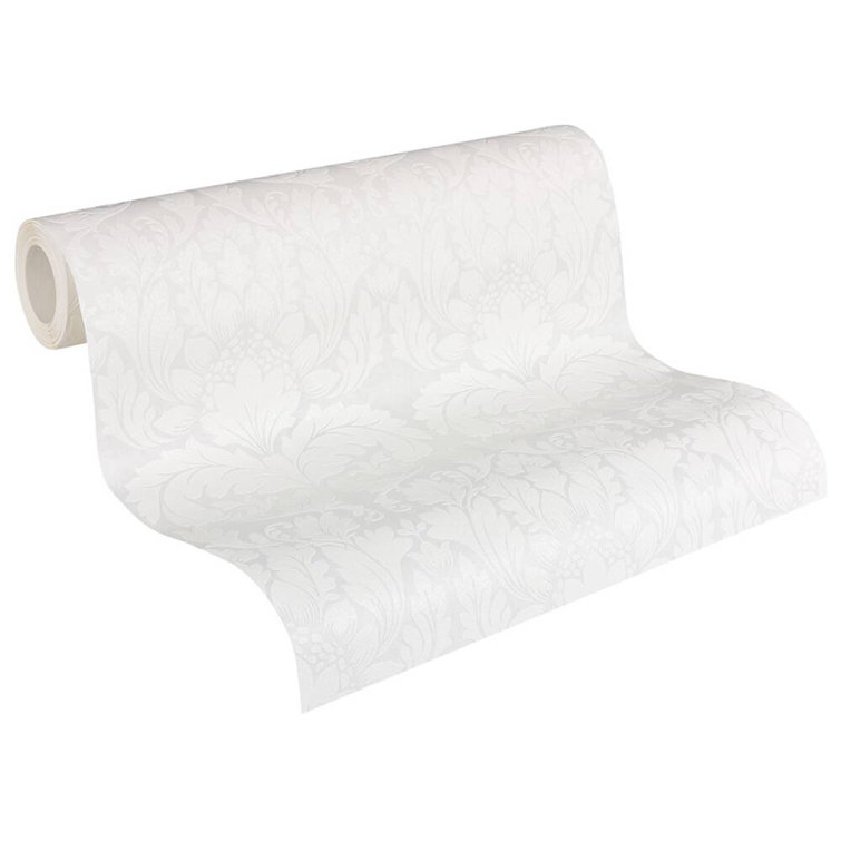 White Embossed Non-Woven Damask Wallpaper Roll
