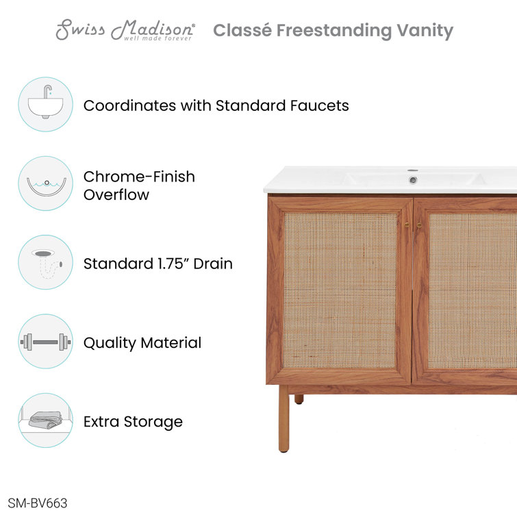 Classe 36" Oak Freestanding Bathroom Vanity with Mesh Doors