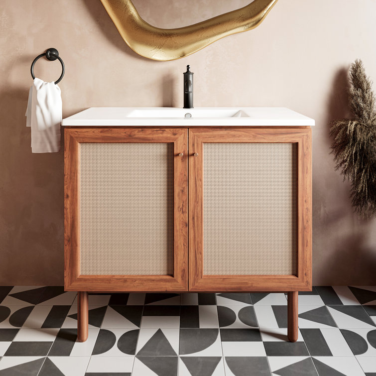 White Ceramic 36" Vanity Sink Top with Faucet Hole