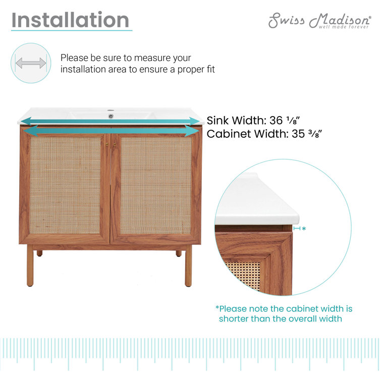 Classe 36" Oak Freestanding Bathroom Vanity with Mesh Doors