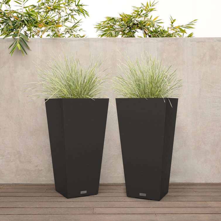 Black Tall Square Plastic Planter Set for Indoor/Outdoor Use