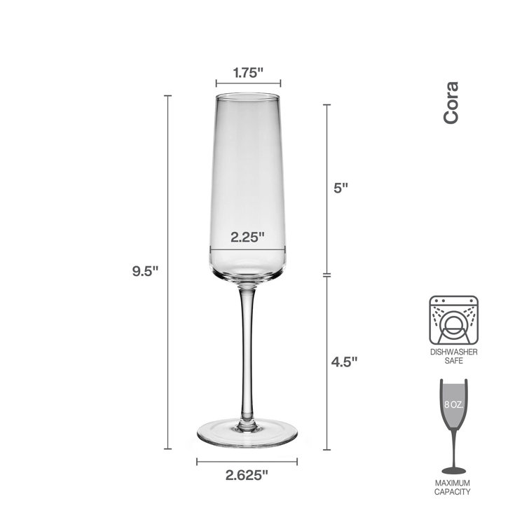 Elegant Clear Hand Blown Glass Champagne Flutes Set of 4