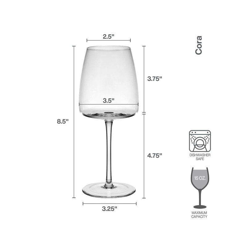 Cora 15 oz. Hand Blown Clear Red Wine Glasses Set