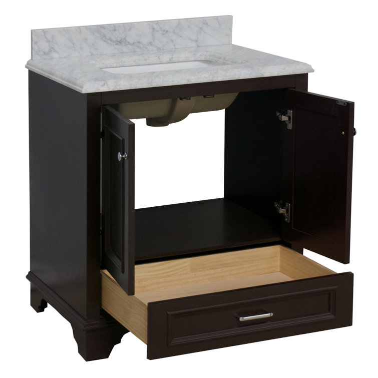 Chocolate Birch Wood Single Bathroom Vanity with Quartz Top
