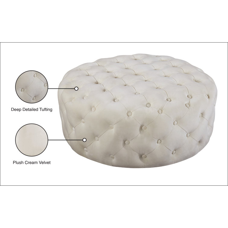 Cream Velvet Tufted Round Ottoman Bench