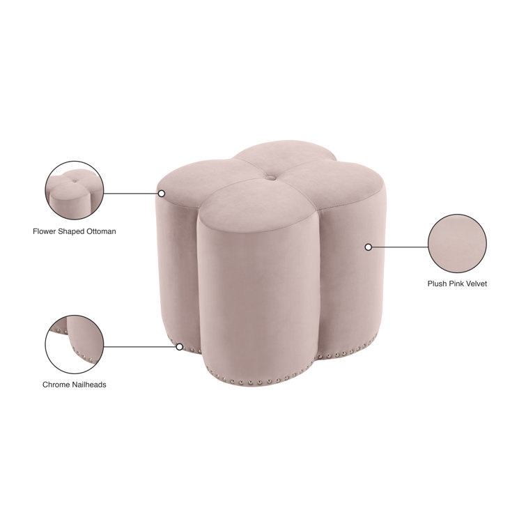 Pink Velvet Clover-Shaped Pouf Ottoman
