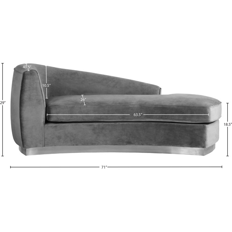 Gray Velvet Left Hand Facing Chaise Lounge with Chrome Trim