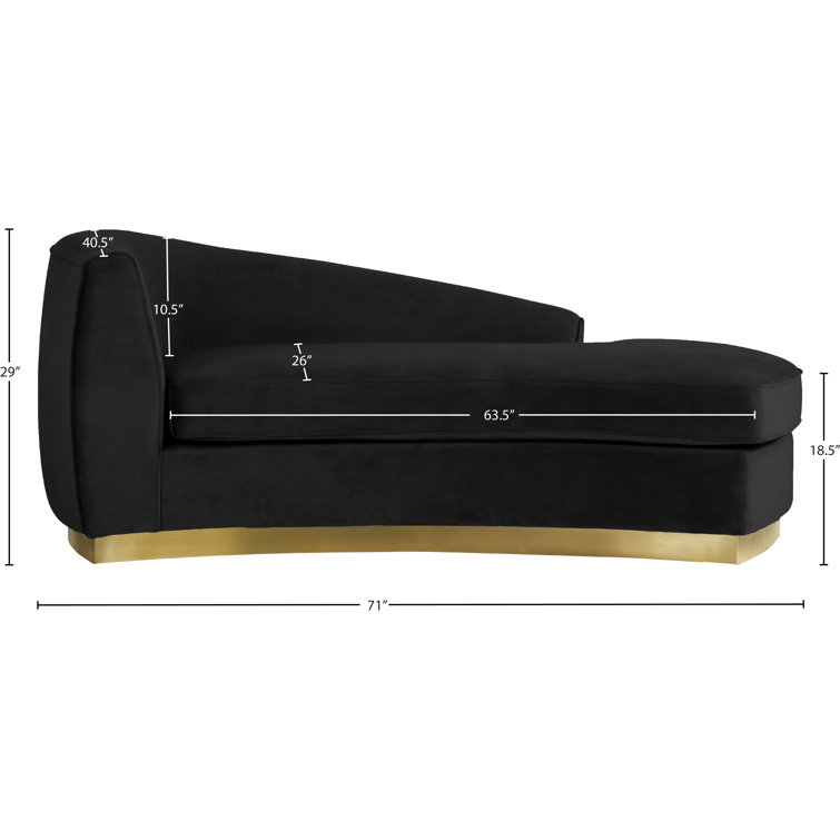 Luxurious Black Velvet Chaise Lounge with Gold Trim
