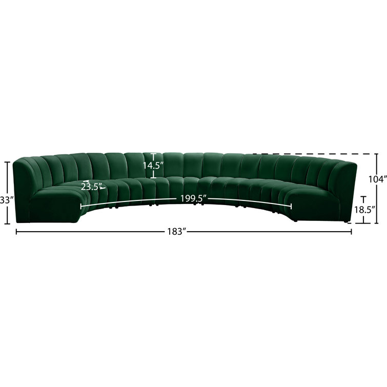 Green Velvet Tufted Seven Piece Sectional Sofa