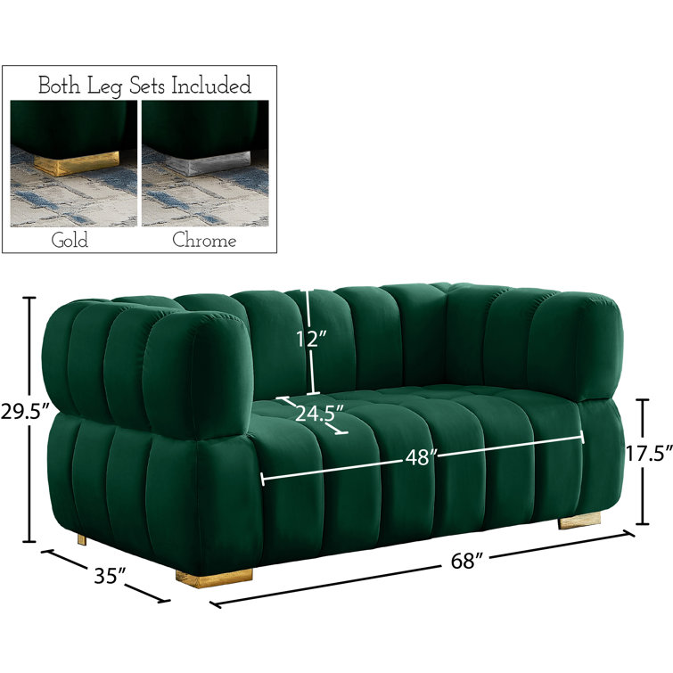 Elegant Gwen 68'' Tufted Green Velvet Loveseat with Solid Wood Legs