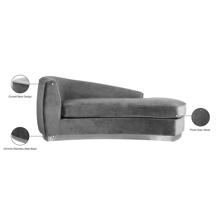 Gray Velvet Left Hand Facing Chaise Lounge with Chrome Trim