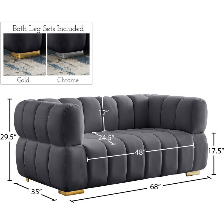 Gwen 68'' Grey Velvet Tufted Loveseat with Wood Frame