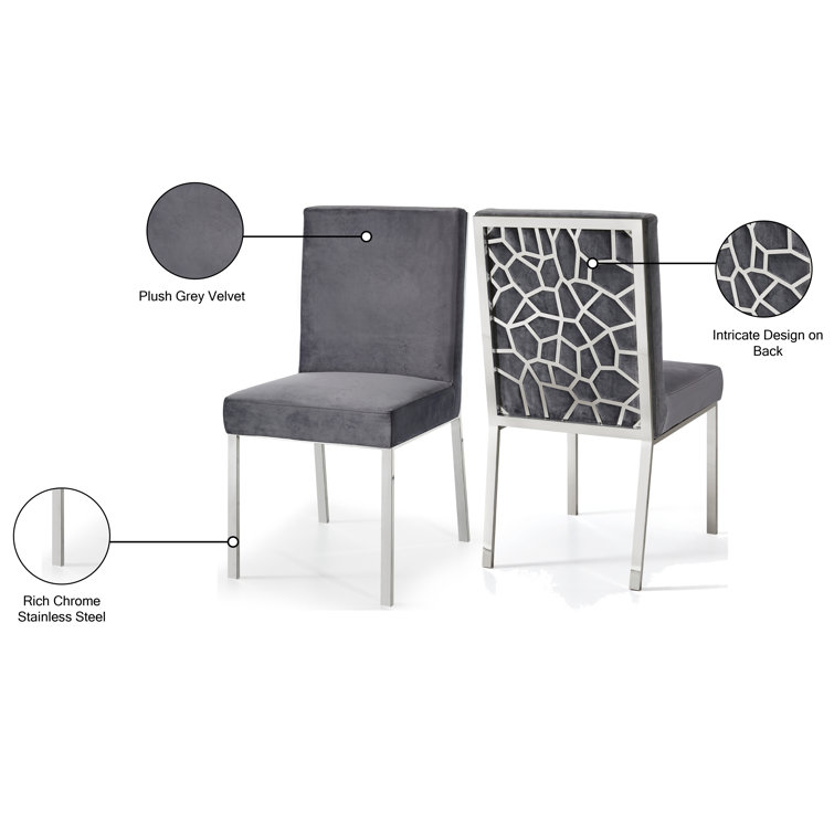 Opal Gray Velvet Dining Chair with Chrome Legs