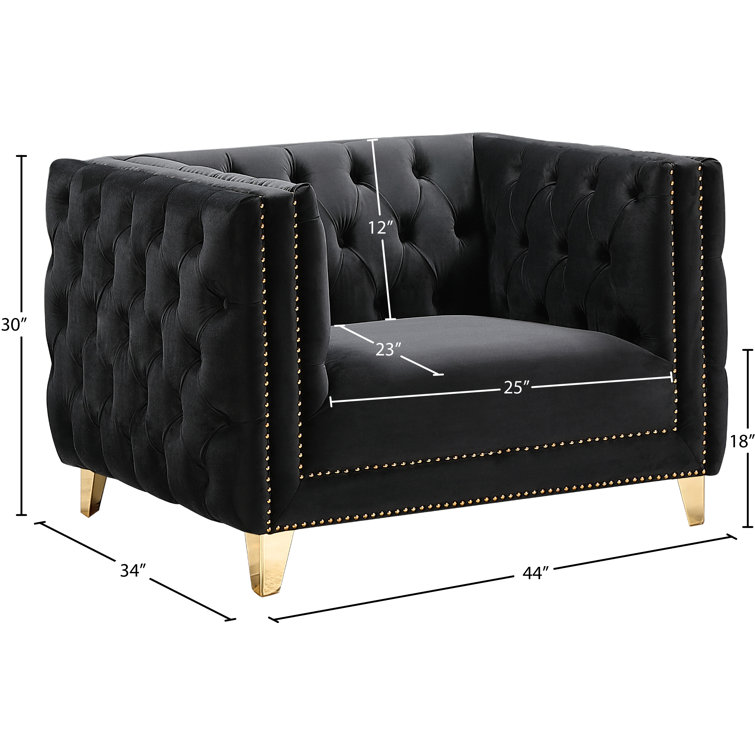 Michelle Black Velvet Armchair with Gold Iron Legs