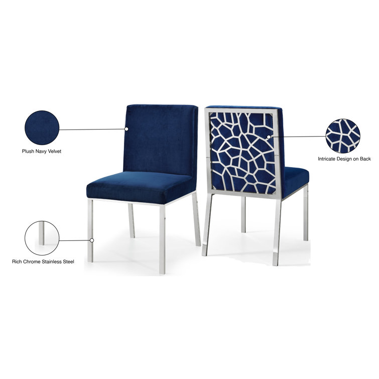 Opal Navy Velvet Upholstered Dining Chair with Metal Base