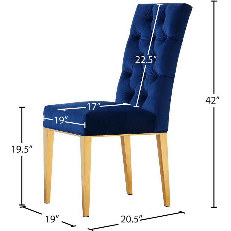 Regal Navy Velvet Upholstered Parsons Side Chair with Gold Metal Legs