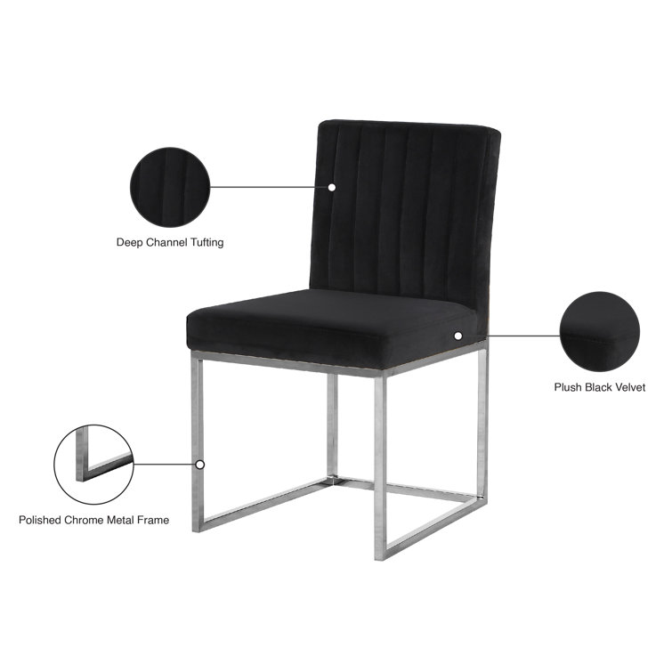 Posh Black Velvet Upholstered Side Chair with Chrome Finish