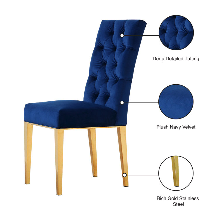 Regal Navy Velvet Upholstered Parsons Side Chair with Gold Metal Legs