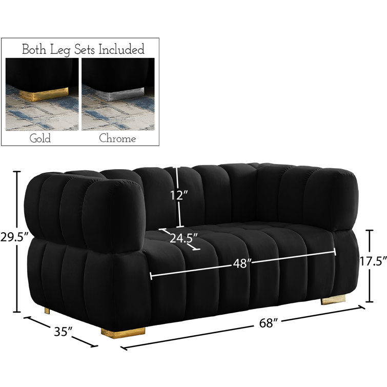 Elegant Gwen 68'' Black Velvet and Solid Wood Loveseat