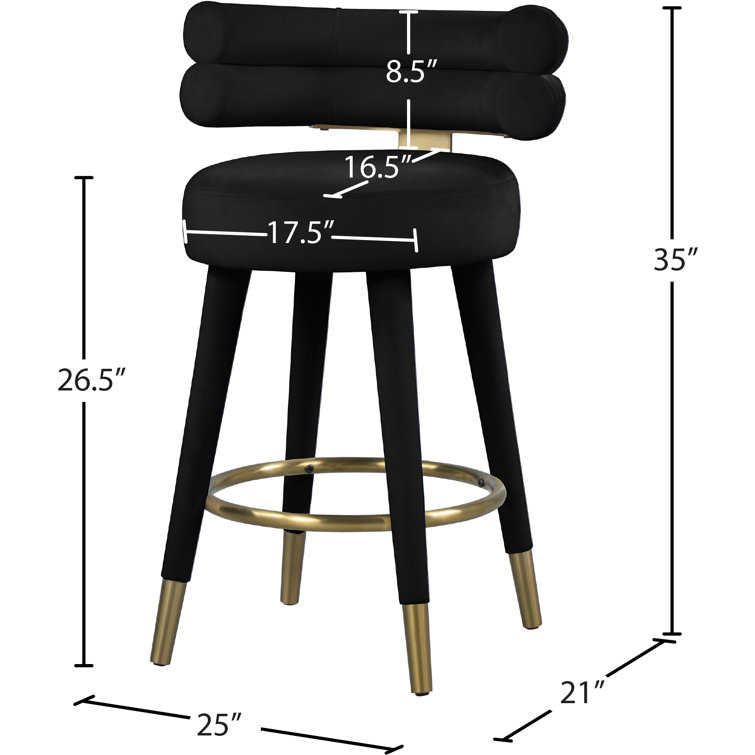 Fitzroy Black Velvet Counter Stool with Gold Accents