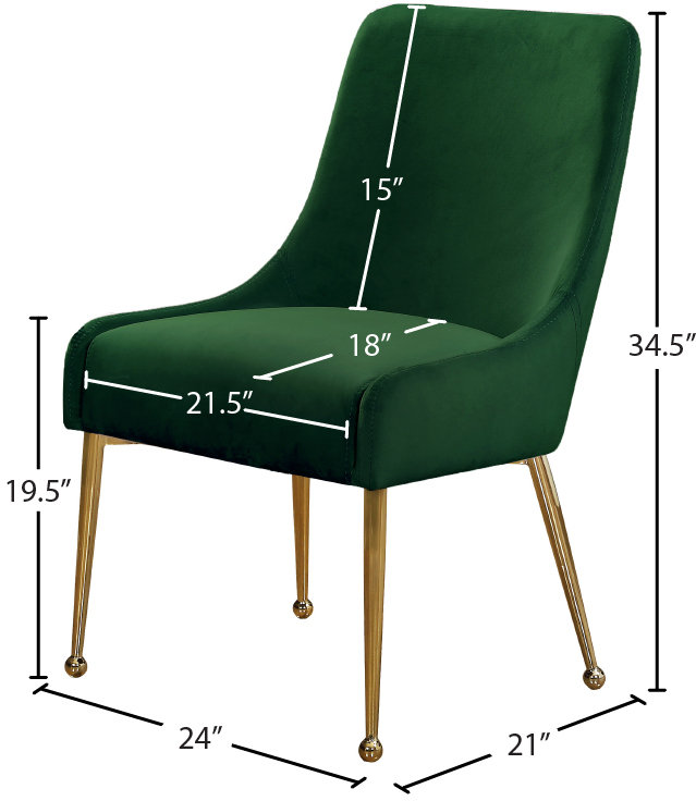 Elegant Svelte Green Velvet Dining Chair with Polished Gold Accents