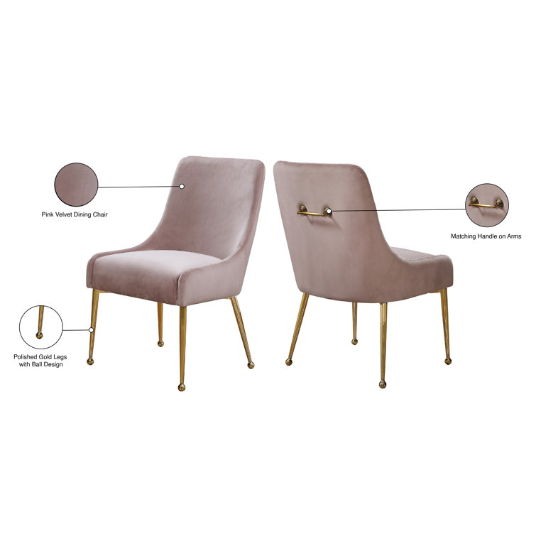 Owen Pink Velvet 21" Upholstered Side Chair with Gold Metal Legs