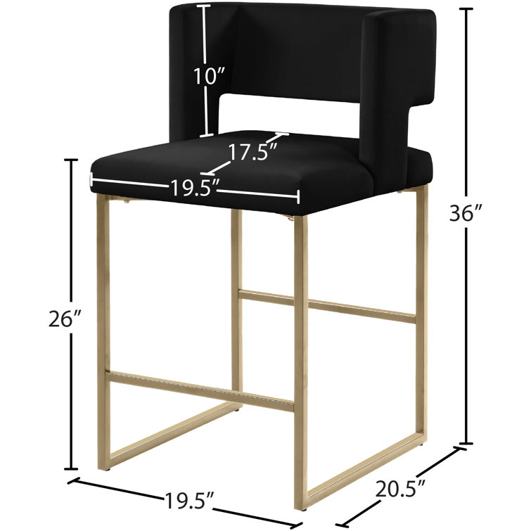 Caleb 26'' Luxurious Black Velvet Counter Stool with Gold Iron Legs