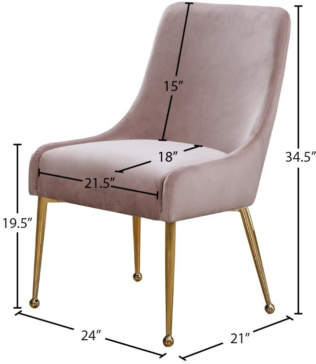 Owen Pink Velvet 21" Upholstered Side Chair with Gold Metal Legs