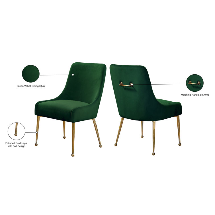 Elegant Svelte Green Velvet Dining Chair with Polished Gold Accents