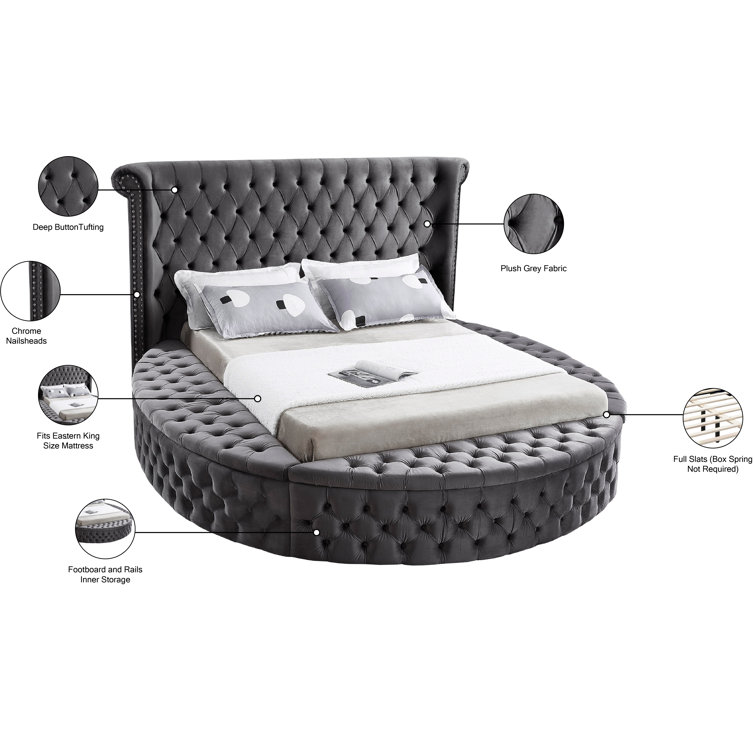 Luxus Gray Velvet King Bed with Tufted Upholstery