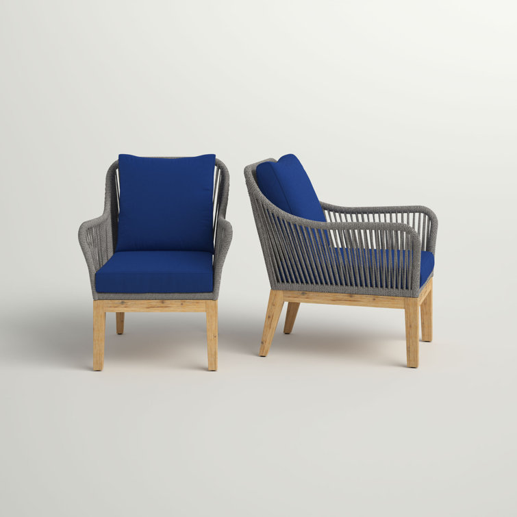 Navy Cushioned Acacia Wood Rope Patio Chair Set