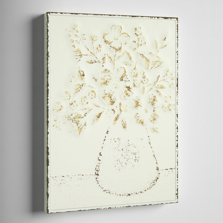 Rustic Charm Embossed Metal Floral Vase Wall Art, 24"x19"