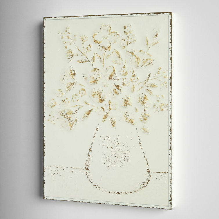Rustic Charm Embossed Metal Floral Vase Wall Art, 24"x19"