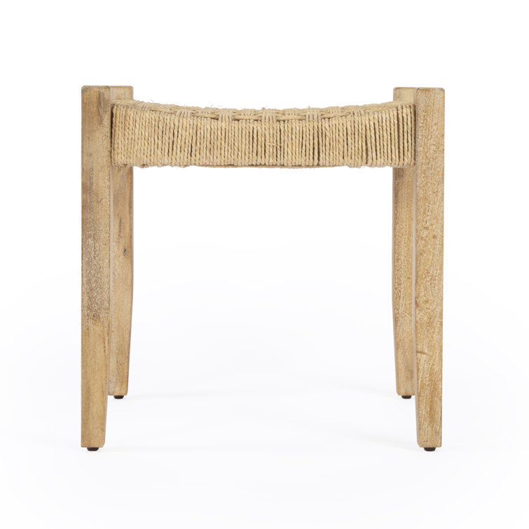 Natural Mango Wood Vanity Stool with Jute Rope Seat