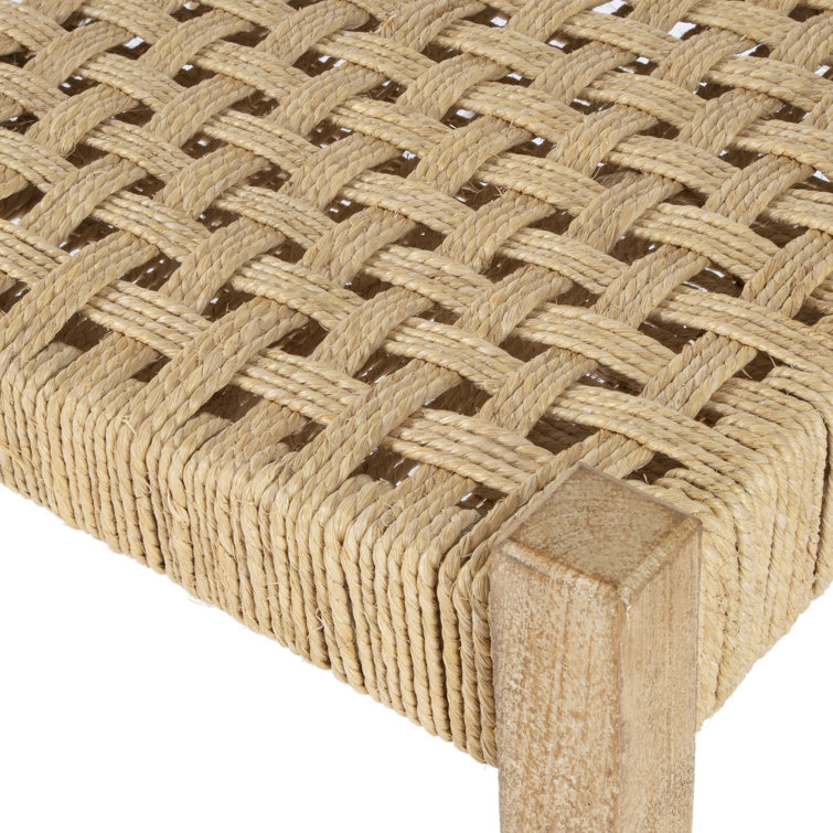 Natural Mango Wood Vanity Stool with Jute Rope Seat