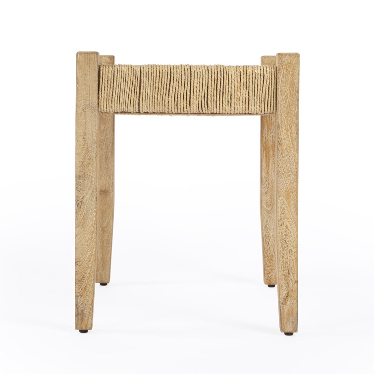 Natural Mango Wood Vanity Stool with Jute Rope Seat
