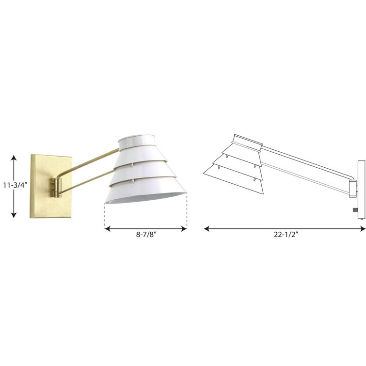 Sarah Steel Dimmable Swing Arm Sconce in Brushed Brass with Louvered White Shade