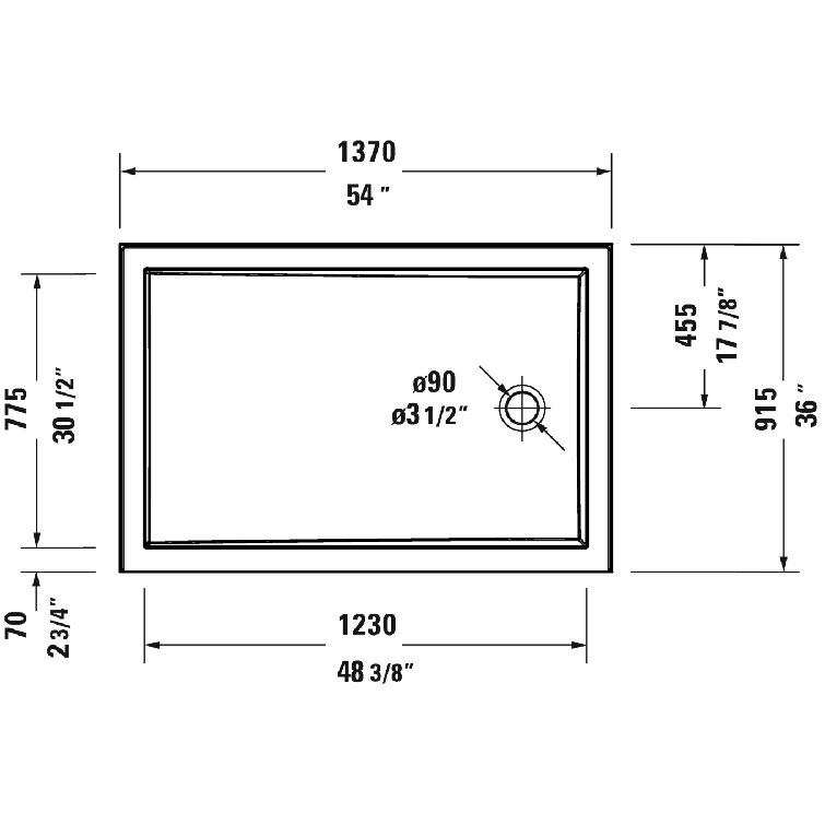 Architec 36" x 60" White Acrylic Single Threshold Shower Base