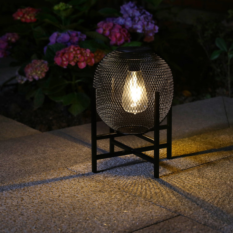Black Metal Mesh Solar Powered Outdoor Lantern with Pedestal Stand