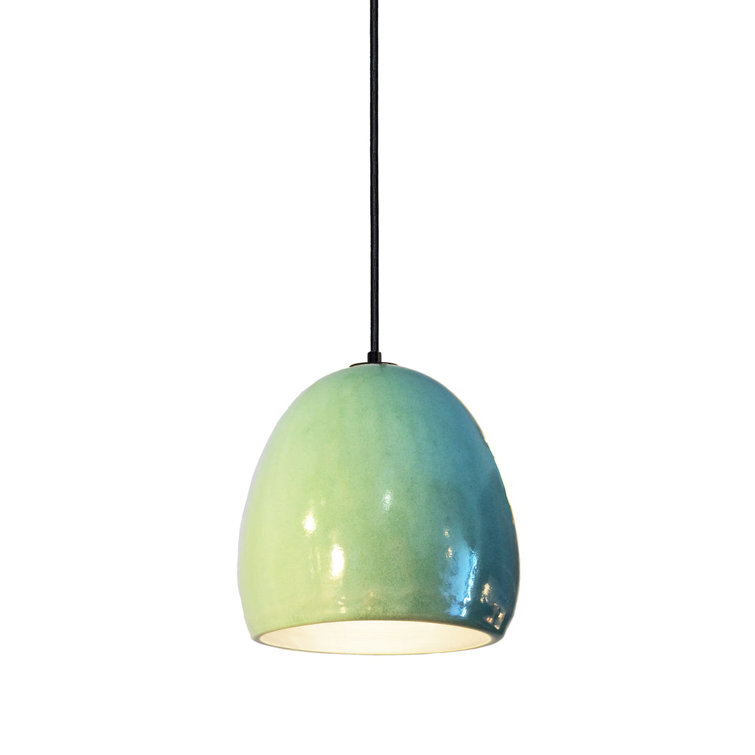 Celadon and Blue Glass Dome Pendant Light