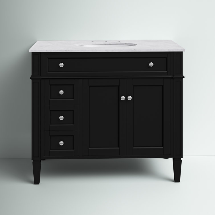 Park Avenue 40" Black Single Freestanding Vanity with Carrara Marble Top