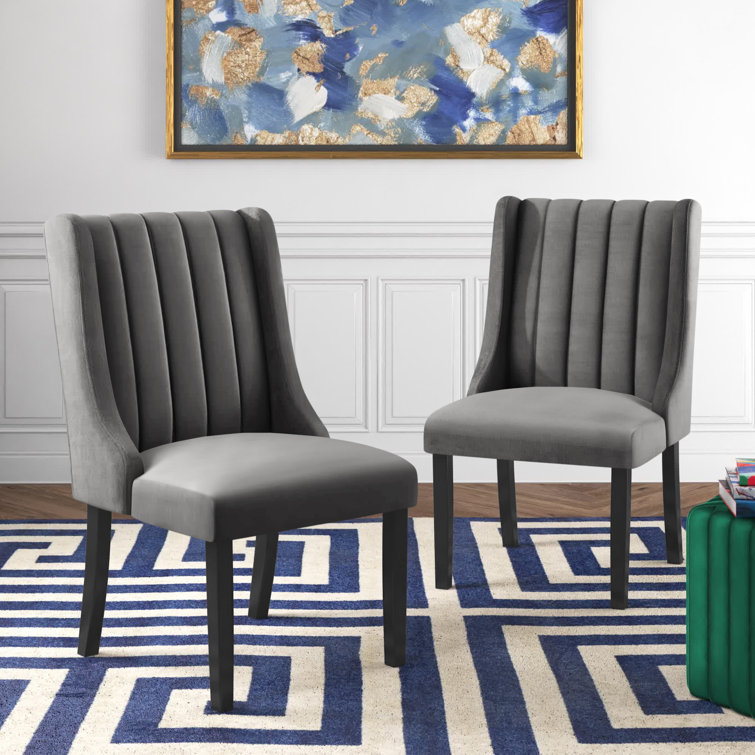 Glam Deco Gray Velvet Upholstered Parsons Side Chair Set