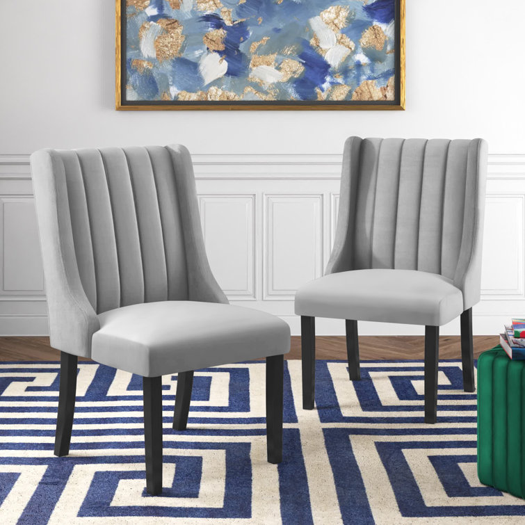 Parsons Light Gray Velvet Side Chair with Channel Tufting - Set of 2