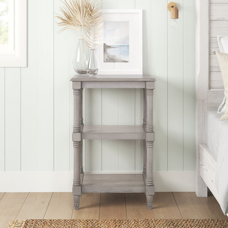 Cassie Greige Wood 3-Shelf Rectangular Accent Table