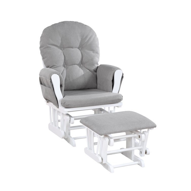 White and Oyster Upholstered Glider with Ottoman