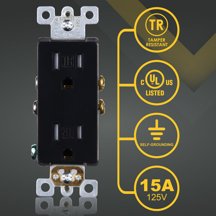Black Tamper Resistant Duplex Outlet with Wall Plate