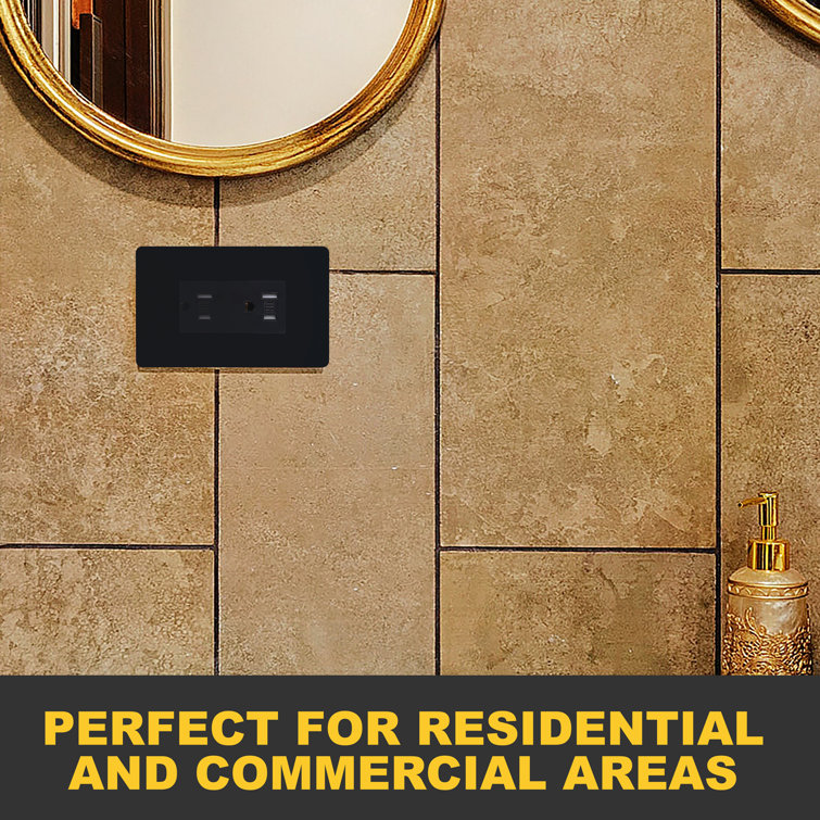 Black Tamper Resistant Duplex Outlet with Wall Plate