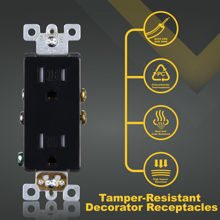 Black Tamper Resistant Duplex Outlet with Wall Plate